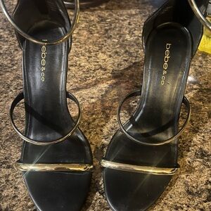 bebe Black Metallic Strappy Heels
